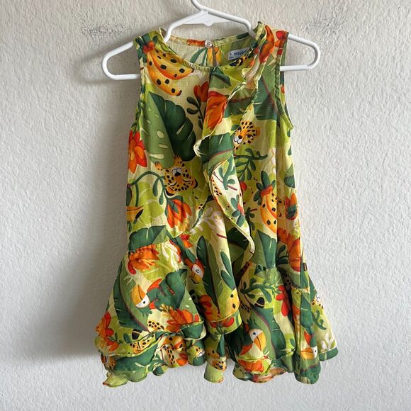MAYORAL Jungle Animals Tropical Green Ruffle Dress Kids Toddler Girls 4T - Picture 2 of 6